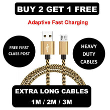Load image into Gallery viewer, 1M 2M 3M Long Micro USB Data Sync Charger Cable Lead For Samsung Android Phones

